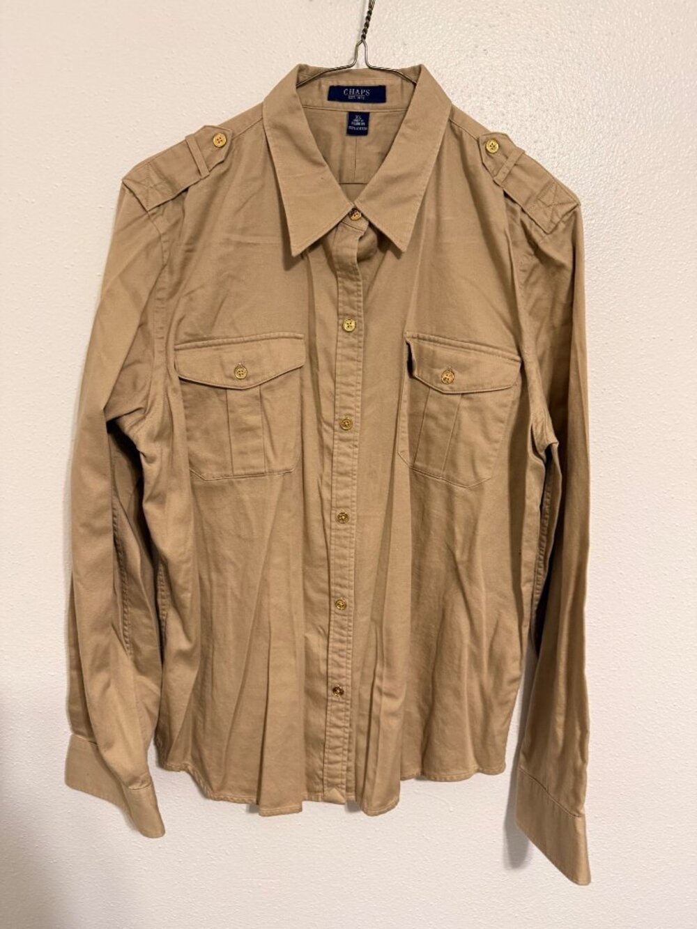 Chaps Est 1978 Button Down Safari/Military Shirt Tan/Khaki Mens XL